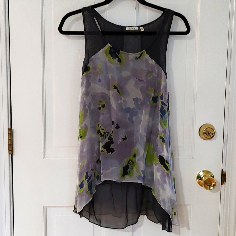 Boho dylan Silk Sleeveless Flowy Sheer Top Size Small